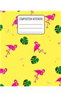 Composition Notebook: Flamingo Dandelion Yellow Composition Notebook Wide Ruled 8 by 10 in, 120 pages book for girls, kids, school, students and teachers