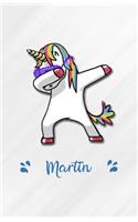 Martin A5 Lined Notebook 110 Pages: Funny Blank Journal For Personalized Dabbing Unicorn Family First Name Middle Last. Unique Student Teacher Scrapbook/ Composition Great For Home Sch