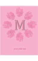 M: Monogram Initial M Letter Ruled Notebook for Women, Girl and School, Pink Floral Cover 8.5'' x 11'', 100 pages