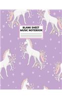 Blank Sheet Music Notebook: Cute Unicorn Matte Cover Design with 110 Pages White Paper Interior for Musician Students and Professionals Playing Piano, Ukelele, Mandolin and oth