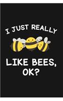 I Just Really Like Bees Ok: Blank Lined Notebook To Write In For Notes, To Do Lists, Notepad, Journal, Funny Gifts For Bees Lover