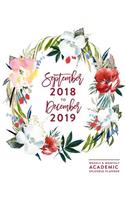 2018-2019 Weekly & Monthly Splendid Planner: Colorful Flower Wreath Week Spread Agenda Book