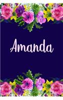 Amanda: Personalized Name Pink Floral Design Matte Soft Cover Notebook Journal to Write In. 120 Blank Lined Pages