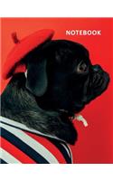College Ruled Notebook: Pug in beret Cool Composition Book Daily Journal Notepad Diary gifts for pug owners