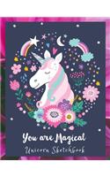 Magic Unicorn Sketch Book for Girls & Children! Beautiful Floral Magical Unicorn Drawing Pad Blank Paper, Unicorns Spark Magical Imagination for Drawing, Art & Creative Fun!