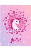 Juliet: Unicorn Sheet Music Note Manuscript Notebook Paper - Magical Horse Personalized Letter K Initial Custom First Name Cover - Musician Composer Instrum