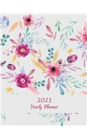 2021 Yearly Planner: Beauty Pink Floral, Yearly Calendar Book 2021, Weekly/Monthly/Yearly Calendar Journal, Large 8.5" x 11" 365 Daily journal Planner, 12 Months Calenda