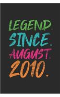 Legend Since August 2010: Blank Lined Notebook - Journal 9th Birthday for Woman and Men