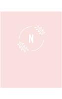 N: 110 Dot-Grid Pages - Light Pink Monogram Journal and Notebook with a Simple Floral Emblem - Personalized Initial Letter Journal - Monogramed Composi