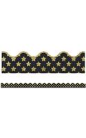 Sparkle and Shine Gold Glitter Stars Scalloped Borders