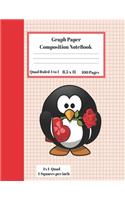Graph Composition Notebook 4 Squares per inch 4x4 Quad Ruled 4 to 1 / 8.5 x 11 100 Pages: Cute Funny Penguin Flower Gift Notepad/Grid Squared Paper Back To School Gift Notebook For Math Teens Science Adults Students Programmers note takin
