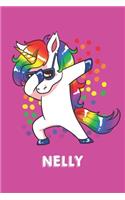 Nelly: Personalisiertes Design Notizbuch Einhorn 120 linierte Seiten - Perfekte Geschenkidee für die Schuhe oder Weihnachten mit Vornamen DIN A5 (pink)