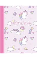 Address Book: Cute Unicorns Girls Address Book 8.5 x 11inch Large Alphabetical Contacts Phone Book Organizer