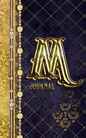 M Journal: Letter M Initial Monogram Lined Notebook - Elegant Diamond and Gold Print