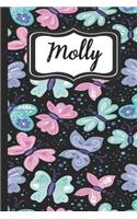 Molly: Personalized Named Journal Pretty Butterfly Soft Cover for Women and Girls with Lined Pages