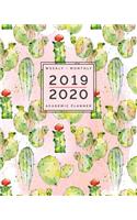 Watercolor Cactus, Weekly + Monthly Academic Planner, 2019 - 2020: Months July - June, Student or Teacher Calendar Agenda with Quotes (8x10)