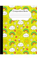 Composition Book: Rainbow Print 8.5 x 11 inch notebook 120 pages, green wide ruled