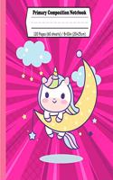 Primary Composition Notebook: Unicorn on the moon journal with draw and write space for little princess girl and boys. Dotted midline, half blank and with picture space purple bo