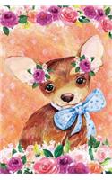 Bullet Journal Notebook for Dog Lovers Chihuahua Puppy in Flowers 5: 162 Numbered Pages with 150 Dot Grid Pages, 6 Index Pages and 2 Key Pages for Journaling, Writing, Planning and Doodling, for Women, Men, Kids, 160 