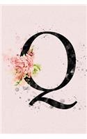 Q: Monogram Q Initial Flower Watercolor Pad Journal For Women And Girls, Watercolor Paint l Flower Floral Decor, 6 x 9 Journal Notebook Diary For Writi