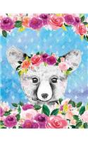 Big Fat Bullet Style Journal Cute Baby Bear In Flowers: Huge Dot Grid Book For Journaling Over 300 Numbered Pages