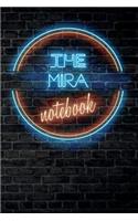 The MIRA Notebook: Vintage Blank Ruled Personalized & Custom Neon Sign Name Dotted Notebook Journal for Girls & Women. Wall Background. Funny Desk Accessories. Retro B