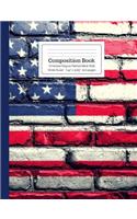 Composition Book American Flag on Painted Brick Wall Wide Ruled