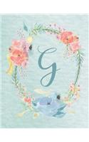 Notebook 8.5"x11" - Letter G - Light Blue and Pink Floral Design: College-ruled, lined format exercise book, Personalized with Initials.(7 Letter/Initial G - Light Blue and Pink Floral Design Notebook 8.5"x11", Alphabet)