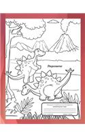 Primary Composition Notebook Handwriting Story Paper: 60 Dotted Mid-Line With Picture Frame - 60 Practice Writing Sheets - K-2 Grades School Book - Bonus Dinosaurs to Color - Stegosaurus Dinosaur Cover 