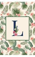 L: Stylish Floral Monogram Initial L Notebook Blank Lined Paper Journal Gift for Women & Girls
