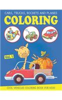 Cars, Trucks, Rockets and Planes Coloring Book for Kids