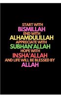 Start with Bismillah, End with Alhamdulillah, Appreciate with SUBHAN'ALLAH: Muslim Planner for the Holy Month of Ramadan with Space to write in