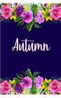 Autumn: Personalized Name Pink Floral Design Matte Soft Cover Notebook Journal to Write In. 120 Blank Lined Pages