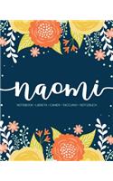 Naomi: Notebook - Libreta - Cahier - Taccuino - Notizbuch: 110 pages paginas seiten pagine: Modern Florals First Name Notebook in Orange, Mint & Yellow on 