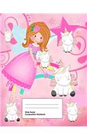 Wide Ruled Composition Notebook: Writing Book Journal, Soft Cover, Blank Lined Paper, 100 Pages, Cute Animal Designs Unicorn and Fairy for Girls Pink