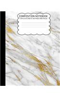 Composition Notebook: Gold Grey Marble Cute Composition Notebook Wide Ruled 7.5 X 9.25 100 Pages