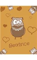 Beatrice: Personalized Beatrice name owl themed notebook, sketchbook or blank book journal. Unique owl personalised notepad. cute owl journals. chouette perso