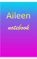 Aileen: Blank Notebook - Wide Ruled Lined Paper Notepad - Writing Pad Practice Journal - Custom Personalized First Name Initial A Blue Purple Gold - Taking 