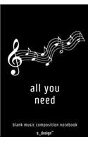 Music Notebook for Music Composition / Song-Writing / Song-Texting / Songtext Writing