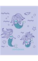 Notebook: Cute mermaids under the sea on purple cover and Lined pages, Extra large (8.5 x 11) inches, 110 pages, White paper