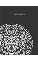 Sketchbook: Big Mandala On Gray Cover Blank pages, Extra large (8.5 x 11) inches, 110 pages, White paper, Sketch, Draw and Paint