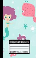 Composition Notebook: Mermaid & Cute Fishes, Sea Art Design, (7'44"X9'69")