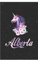 Alberta: First Name Personalized Unicorn Customized Names Gift Birthday Girl Notebook Journal