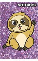 Notebook: Cute Sloth on Pink and Purple Glitter Stars Effect Background, Lined Paper Note Book for Girls, for Drawing, Sketching & Crayon Coloring (Kids Journ