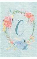 Notebook 6"x9" - Initial C - Light Blue and Pink Floral Design: College ruled notebook with initials/monogram - alphabet series.