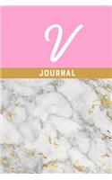 V Journal: Monogram Initial Letter V Notebook for Women Marble Gold Pink Design
