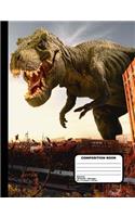 Dinosaur Attacks and Fighter Jets Defend Composition Notebook Wide Ruled 200 pages / 100 sheets, 9-3/4" x 7-1/2"