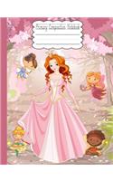 Primary Composition Notebook: Princess And Fairy Friends School Story Specialty Handwriting Paper Dotted Middle Line