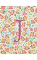 J: Monogram Initial J Notebook for Women and Girls-Bright Floral-120 Pages 8.5 x 11