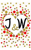 J and W Personalized Monogrammed notebook journal gift with Two Initials for Couples and lovers on valentine's day, wedding anniversary and special occasions with beautiful golden glitter red and confetti cover